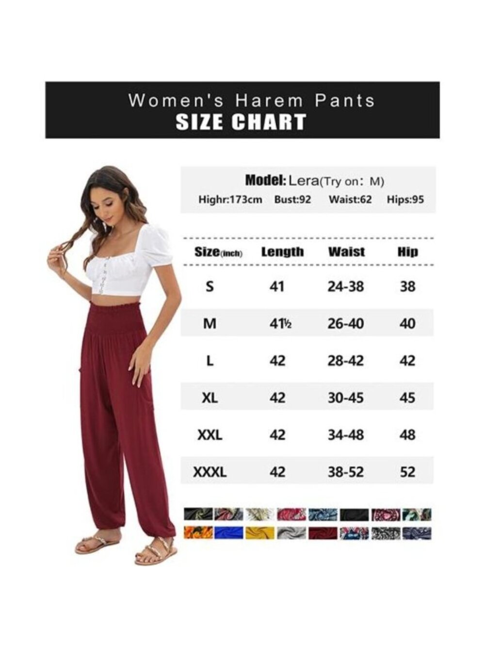 Women's Harem Pants, High Waist Yoga Boho Trousers with Pockets, Red Wine - Picture 5 of 5